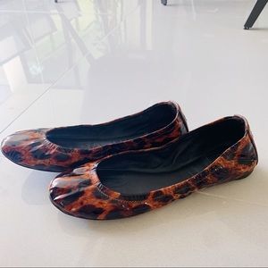 TORY BURCH eddie patent leopard flats
